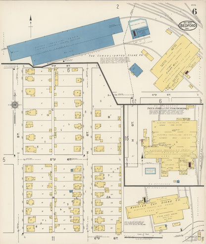 Sanborn Fire Insurance Map from Bedford, Lawrence County, Indiana (1922), Sheet #0006 - Complete Map Set gallery image, historic Sanborn map, vintage wall art, Indiana Indiana
