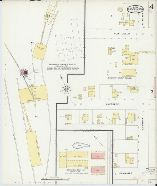 Sanborn Fire Insurance Map from Brookhaven, Lincoln County, Mississippi (1896), Sheet #0003 - Historic Sanborn Fire Insurance Map Print, vintage old map wall art, antique decor, genealogy gift, Mississippi Mississippi map