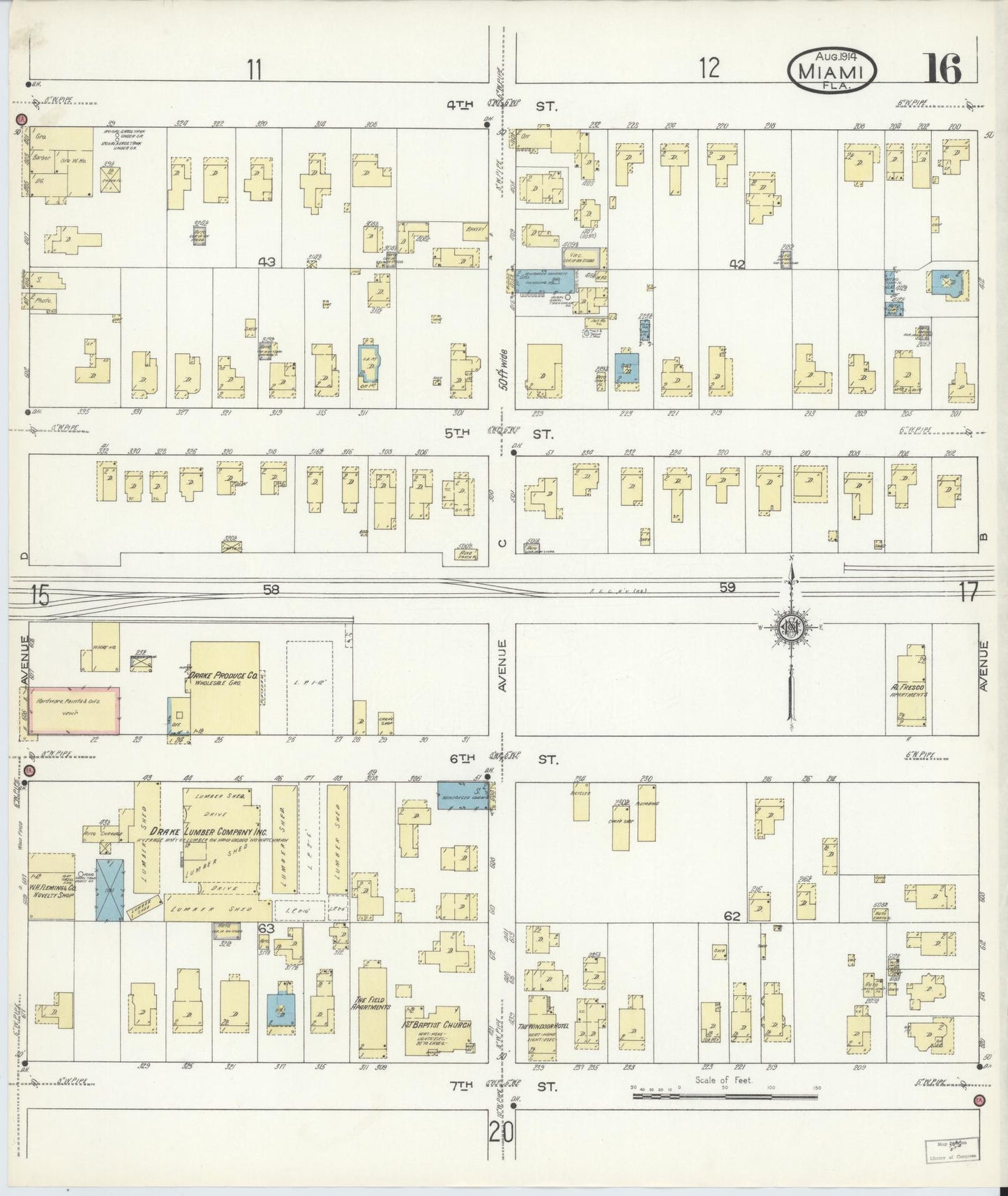 Sanborn Fire Insurance Map from Miami, Dade County, Florida (1914), Sheet #0016 - Complete Map Set gallery image, historic Sanborn map, vintage wall art, Florida Florida