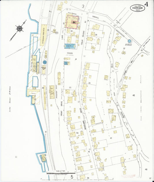 Sanborn Fire Insurance Map from Harrison, Kootenai County, Idaho (1918), Sheet #0004 - Historic Sanborn Fire Insurance Map Print, vintage old map wall art, antique decor, genealogy gift, Idaho Idaho map