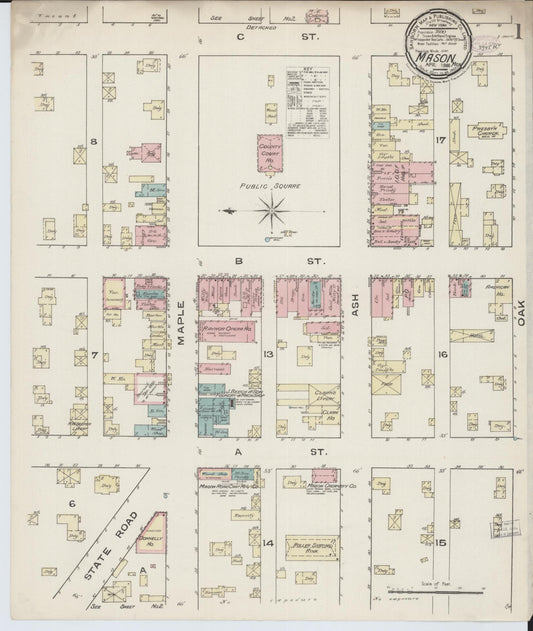 Sanborn Fire Insurance Map from Mason, Ingham County, Michigan (1889), Sheet #0001 - Historic Sanborn Fire Insurance Map Print, vintage old map wall art, antique decor, genealogy gift, Michigan Michigan map