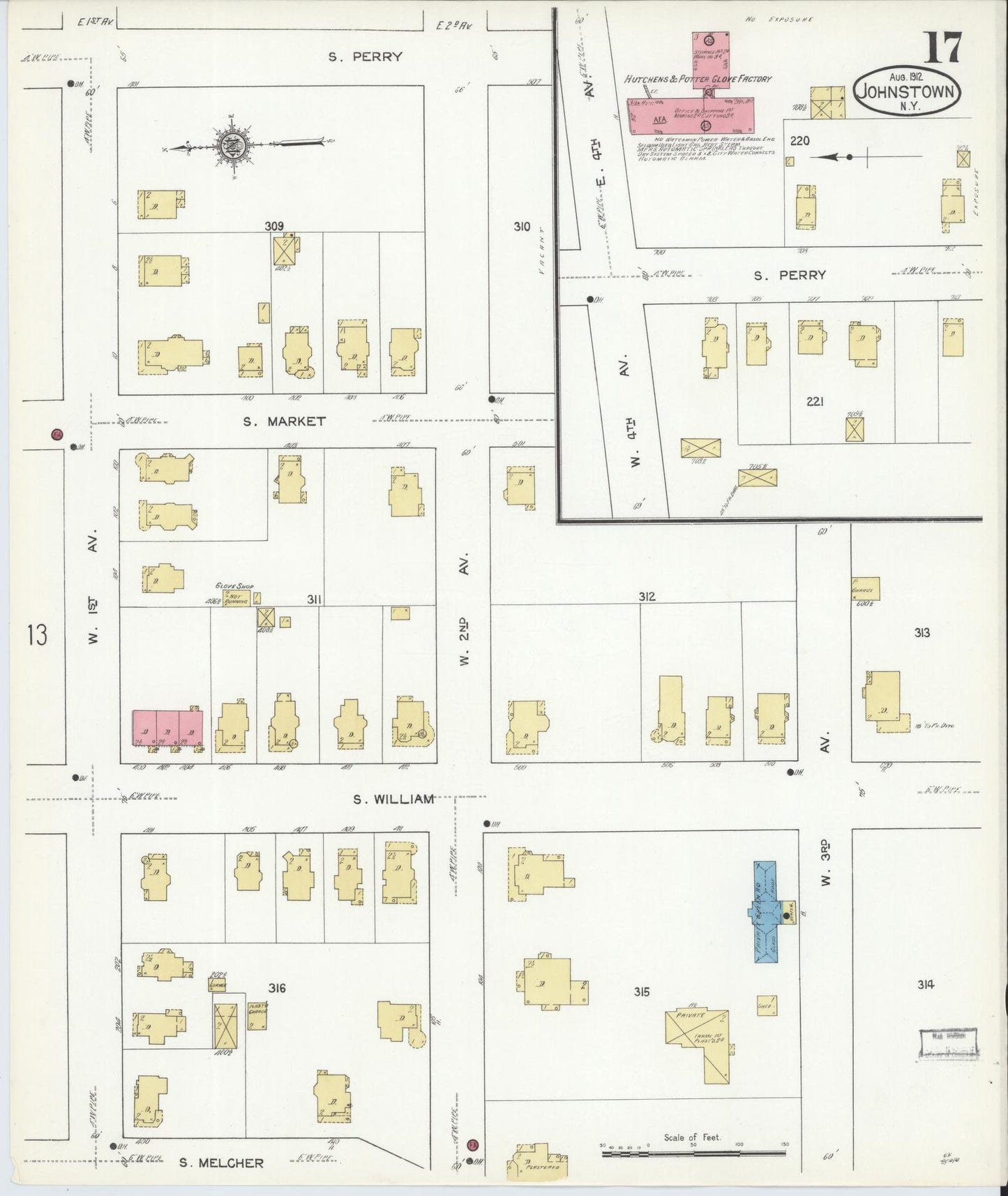 Sanborn Fire Insurance Map from Johnstown, Fulton County, New York (1912), Sheet #0017 - Complete Map Set gallery image, historic Sanborn map, vintage wall art, New York New York