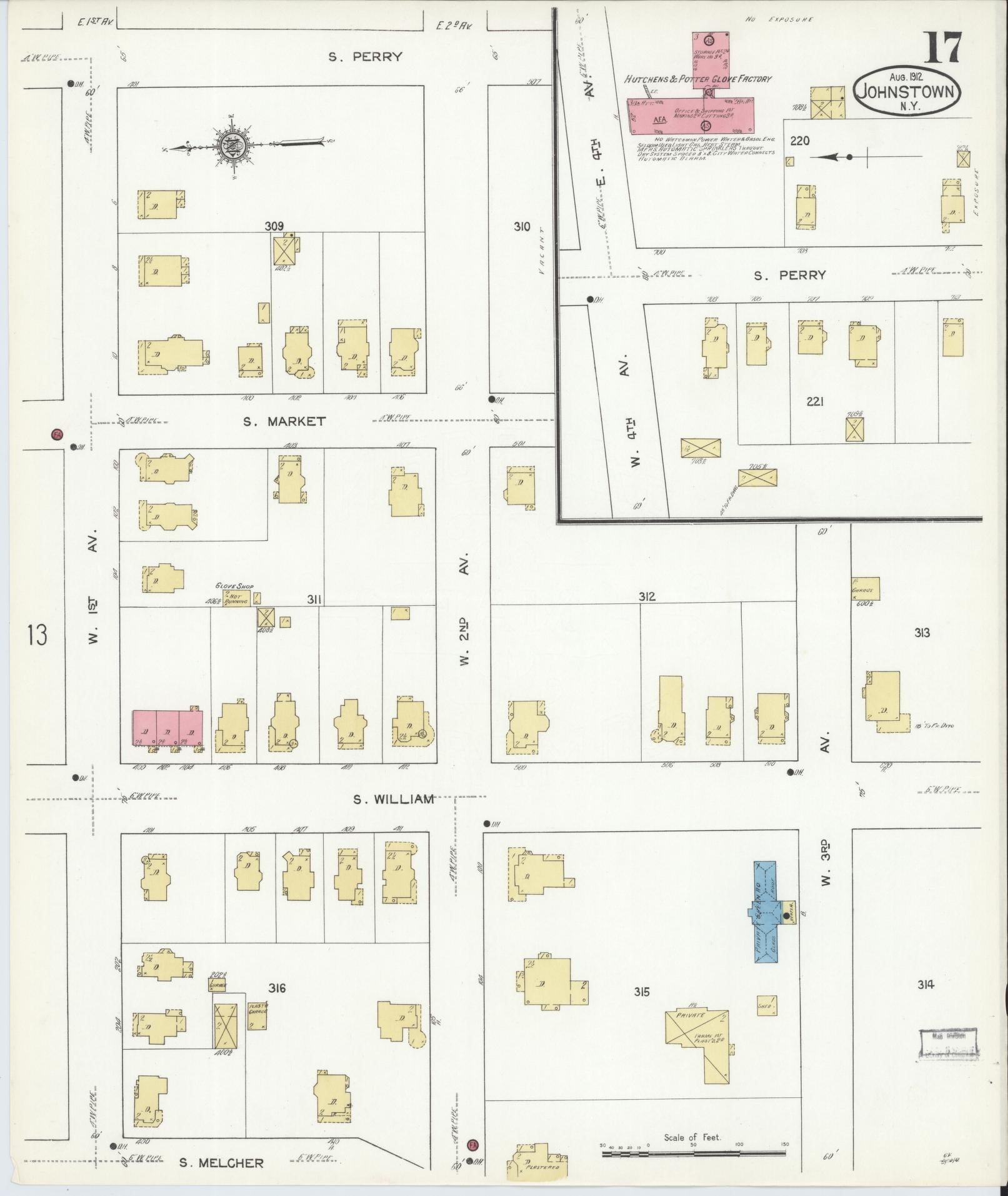 Sanborn Fire Insurance Map from Johnstown, Fulton County, New York (1912), Sheet #0017 - Complete Map Set gallery image, historic Sanborn map, vintage wall art, New York New York