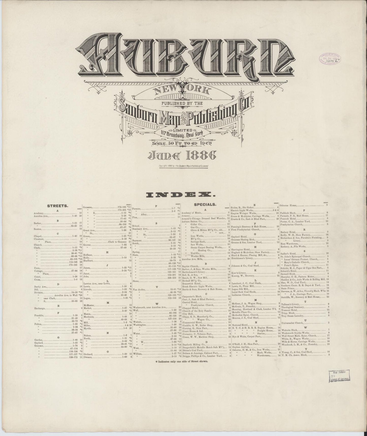 Sanborn Fire Insurance Map from Auburn, Cayuga County, New York. (1886) – Historic Sanborn Fire Insurance Map Print