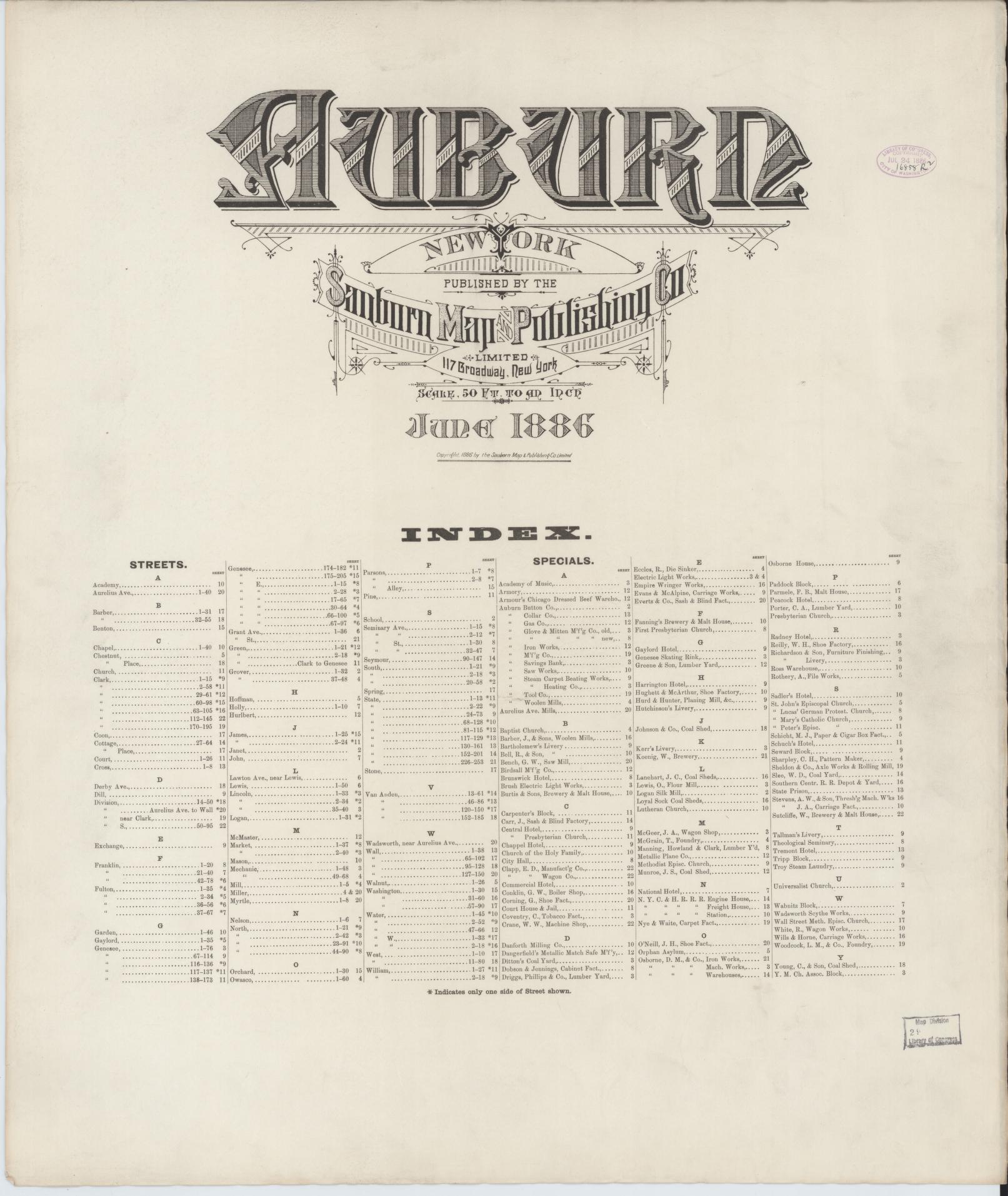 Sanborn Fire Insurance Map from Auburn, Cayuga County, New York. (1886) – Historic Sanborn Fire Insurance Map Print