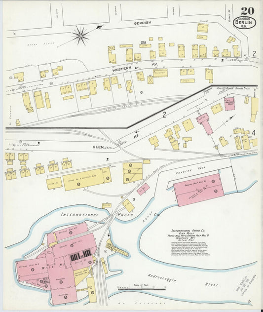 Sanborn Fire Insurance Map from Berlin, Coos County, New Hampshire (1909), Sheet #0020 - Historic Sanborn Fire Insurance Map Print, vintage old map wall art, antique decor, genealogy gift, New Hampshire New Hampshire map