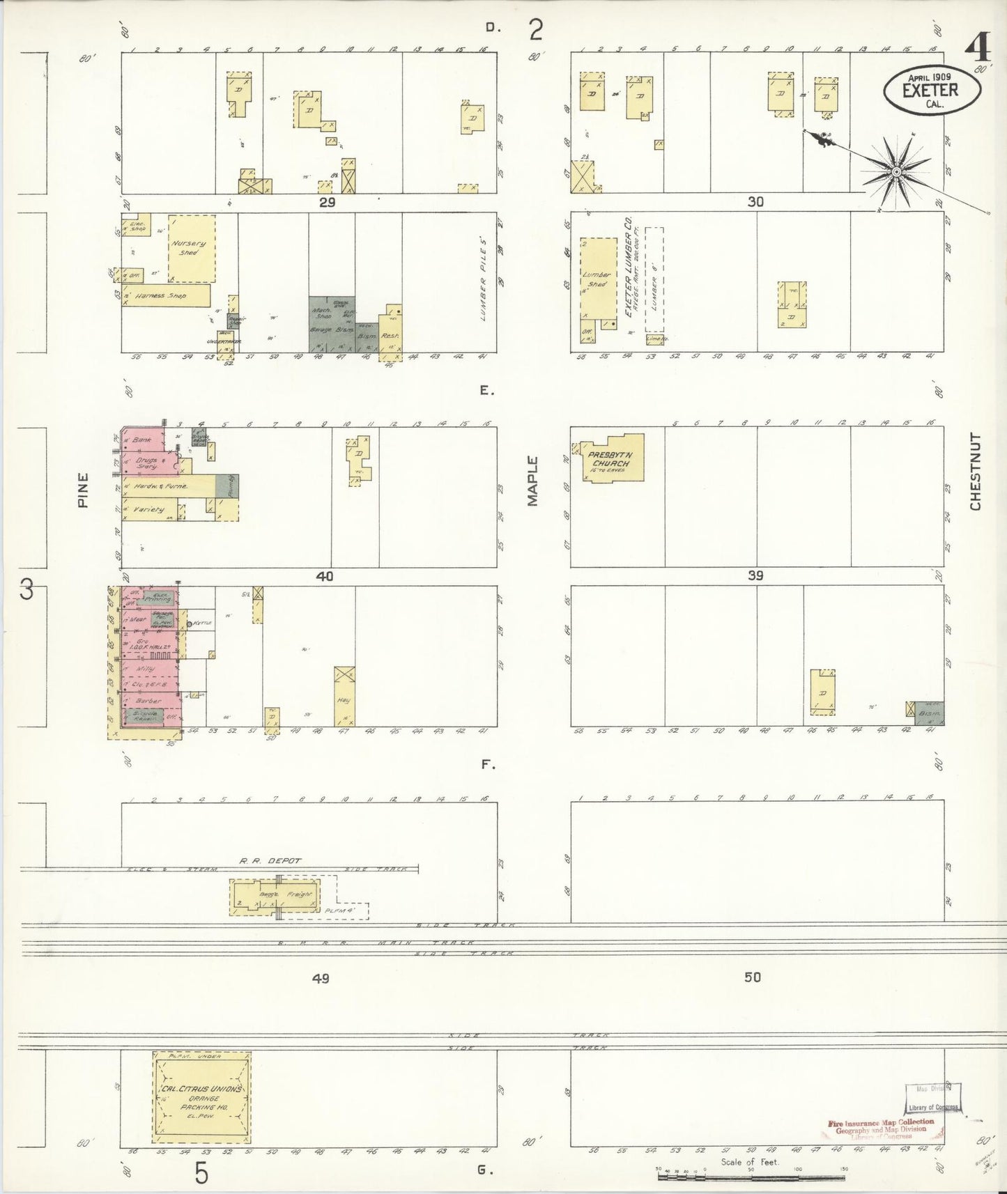 Sanborn Fire Insurance Map from Exeter, Tulare County, California (1909), Sheet #0004 - Historic Sanborn Fire Insurance Map Print, vintage old map wall art, antique decor, genealogy gift, California California map