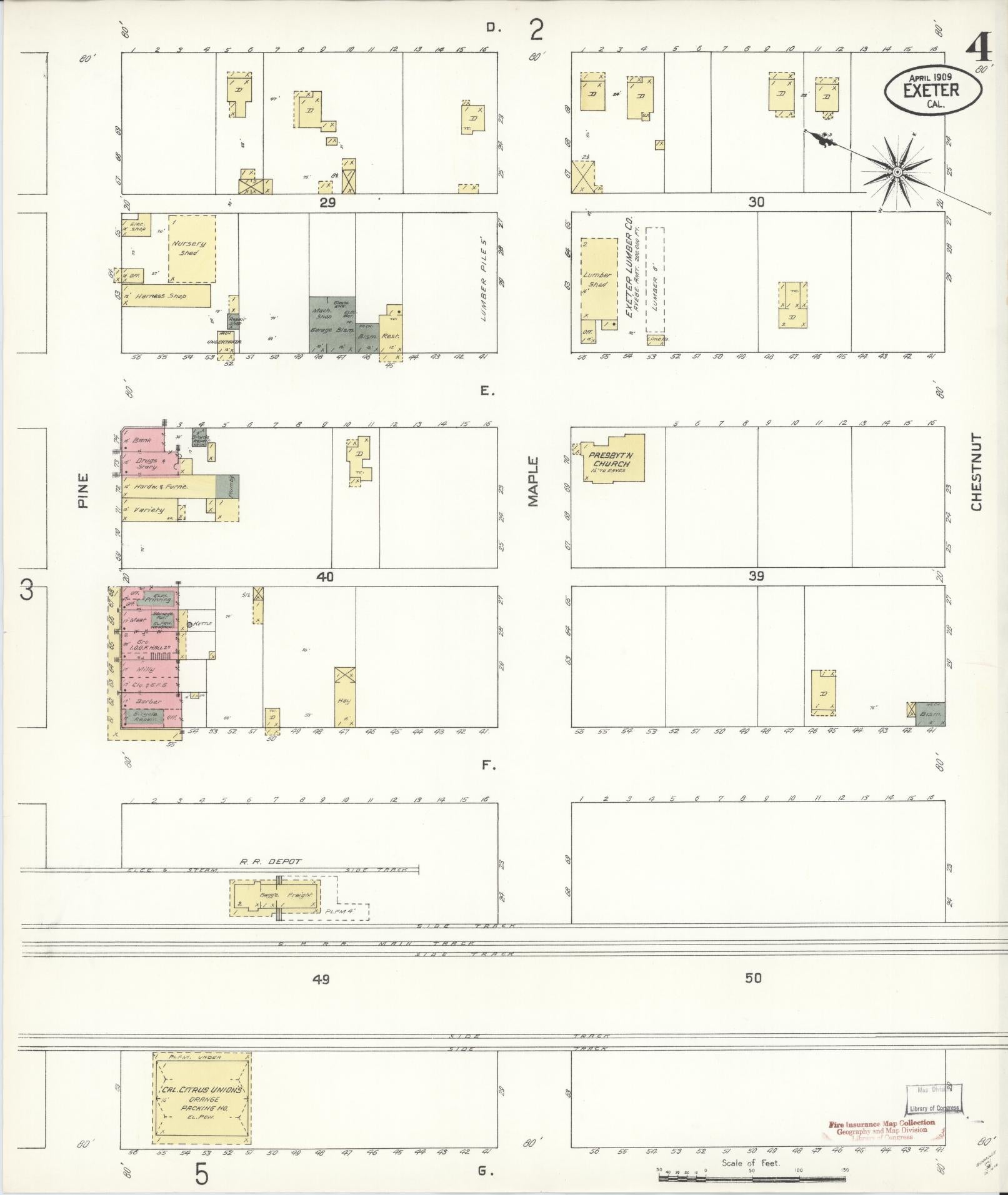 Sanborn Fire Insurance Map from Exeter, Tulare County, California (1909), Sheet #0004 - Historic Sanborn Fire Insurance Map Print, vintage old map wall art, antique decor, genealogy gift, California California map