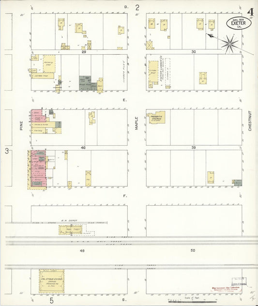 Sanborn Fire Insurance Map from Exeter, Tulare County, California (1909), Sheet #0004 - Historic Sanborn Fire Insurance Map Print, vintage old map wall art, antique decor, genealogy gift, California California map