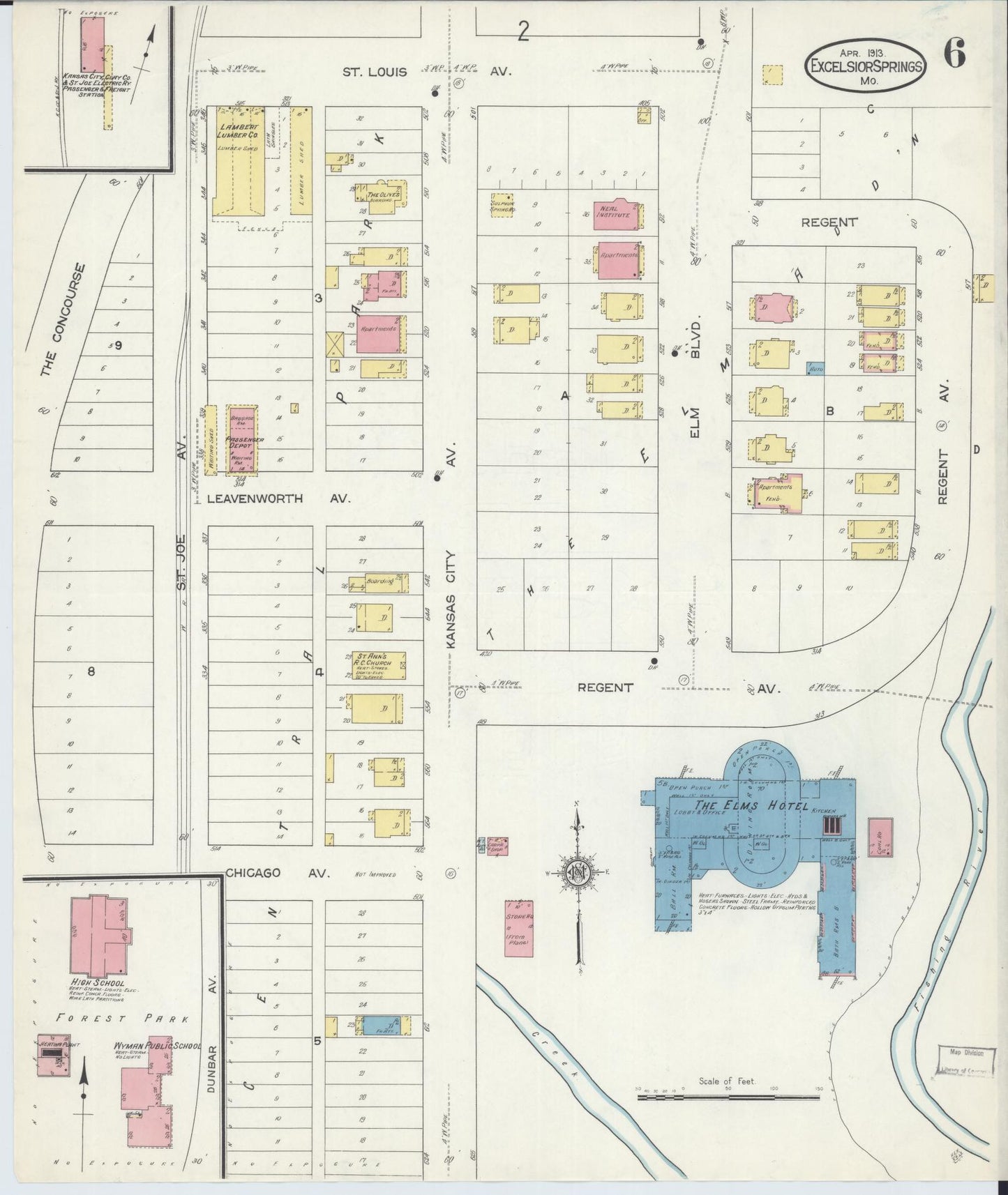 Sanborn Fire Insurance Map from Excelsior Springs, Clay County, Missouri (1913), Sheet #0006 - Complete Map Set gallery image, historic Sanborn map, vintage wall art, Missouri Missouri