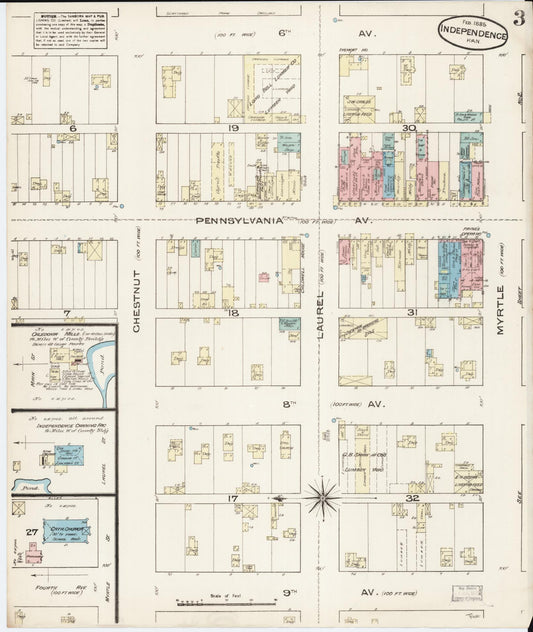 Sanborn Fire Insurance Map from Independence, Montgomery County, Kansas (1885), Sheet #0003 - Historic Sanborn Fire Insurance Map Print, vintage old map wall art, antique decor, genealogy gift, Kansas Kansas map