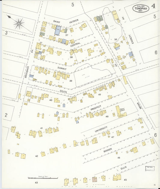 Sanborn Fire Insurance Map from Tonopah, Nye County, Nevada (1905), Sheet #0004 - Historic Sanborn Fire Insurance Map Print, vintage old map wall art, antique decor, genealogy gift, Nevada Nevada map
