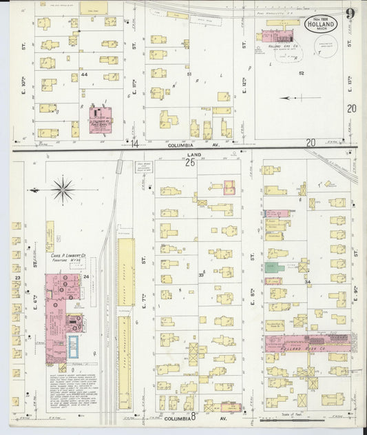 Sanborn Fire Insurance Map from Holland, Ottawa County, Michigan (1908), Sheet #0009 - Historic Sanborn Fire Insurance Map Print, vintage old map wall art, antique decor, genealogy gift, Michigan Michigan map