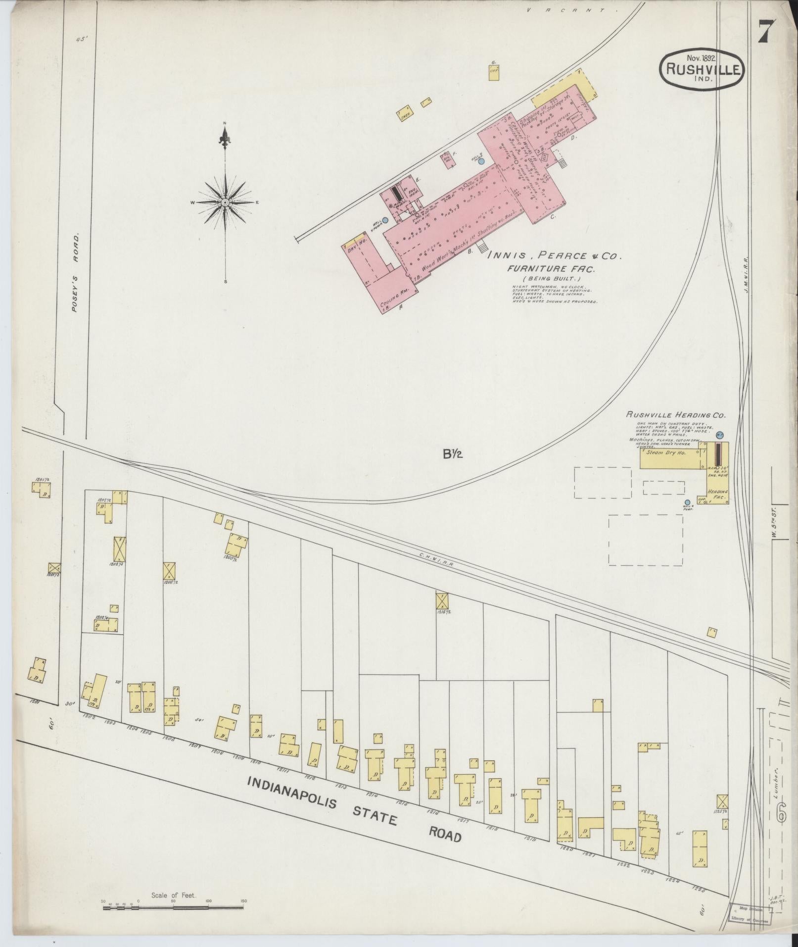 Sanborn Fire Insurance Map from Rushville, Rush County, Indiana (1892), Sheet #0007 - Complete Map Set gallery image, historic Sanborn map, vintage wall art, Indiana Indiana