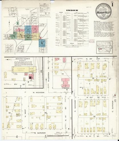 Sanborn Fire Insurance Map from Missouri Valley, Harrison County, Iowa (1913), Sheet #0001 - Historic Sanborn Fire Insurance Map Print