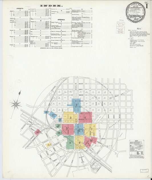 Sanborn Fire Insurance Map from Thomasville, Thomas County, Georgia (1900), Sheet #0001 - Historic Sanborn Fire Insurance Map Print, vintage old map wall art, antique decor, genealogy gift, Georgia Georgia map