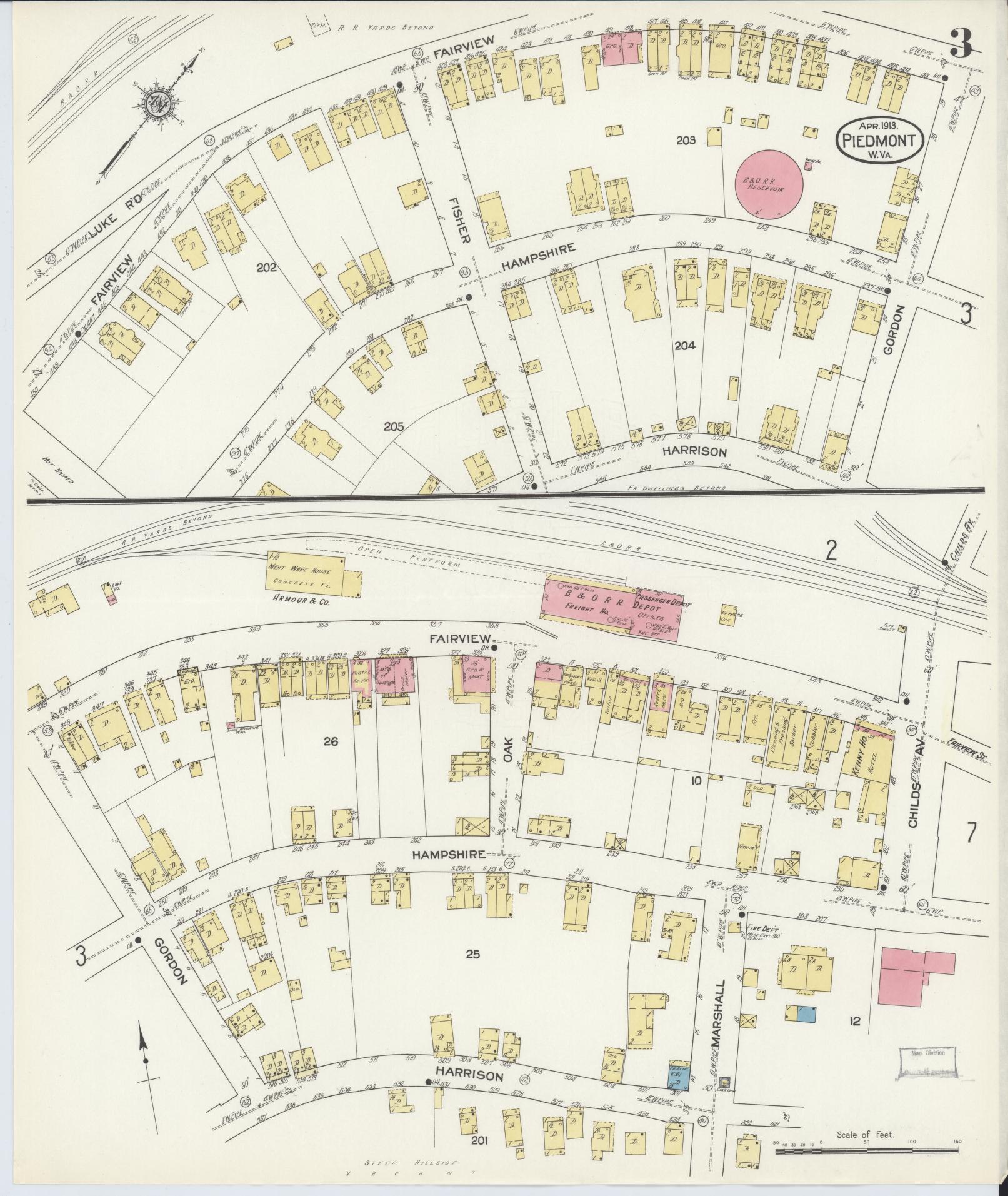 Sanborn Fire Insurance Map from Piedmont, Mineral County, West Virginia (1913), Sheet #0003 - Complete Map Set gallery image, historic Sanborn map, vintage wall art, West Virginia West Virginia