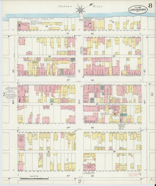 Sanborn Fire Insurance Map from Lansingburg, Rensselaer County, New York (1897), Sheet #0008 - Historic Sanborn Fire Insurance Map Print, vintage old map wall art, antique decor, genealogy gift, New York New York map