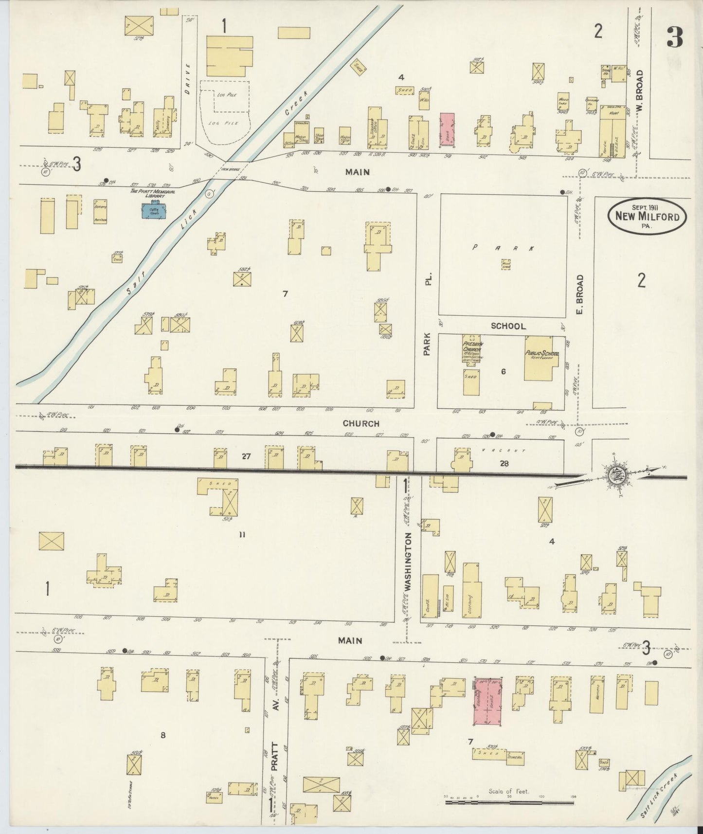 Sanborn Fire Insurance Map from New Milford, Susquehanna County, Pennsylvania (1911), Sheet #0003 - Complete Map Set gallery image, historic Sanborn map, vintage wall art, Pennsylvania Pennsylvania
