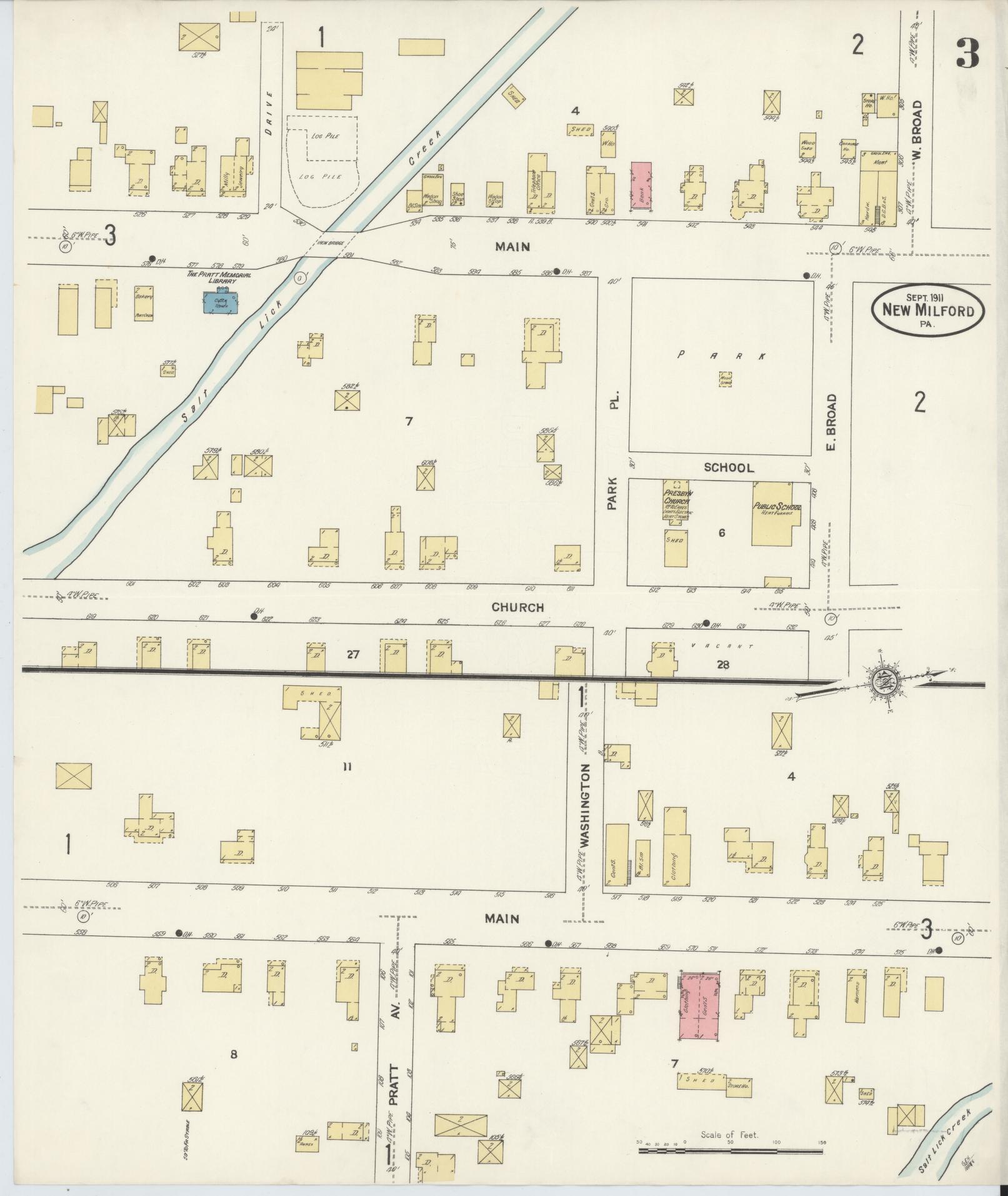 Sanborn Fire Insurance Map from New Milford, Susquehanna County, Pennsylvania (1911), Sheet #0003 - Complete Map Set gallery image, historic Sanborn map, vintage wall art, Pennsylvania Pennsylvania
