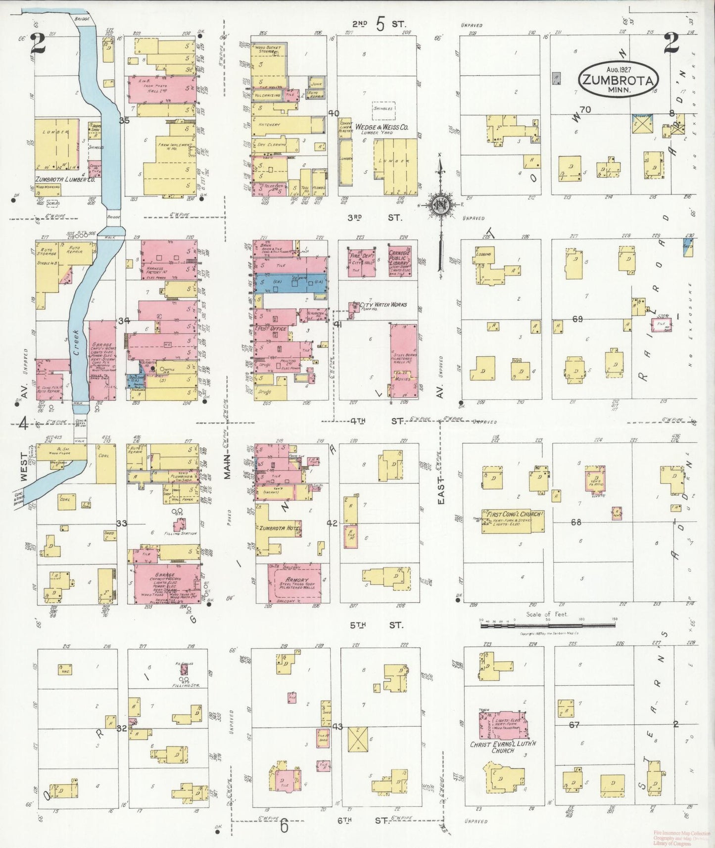 Sanborn Fire Insurance Map from Zumbrota, Goodhue County, Minnesota (1927), Sheet #0002 - Complete Map Set gallery image, historic Sanborn map, vintage wall art, Minnesota Minnesota