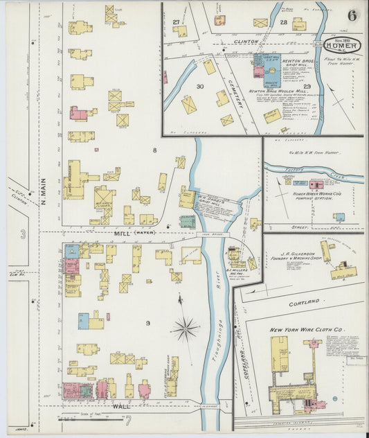 Sanborn Fire Insurance Map from Homer, Cortland County, New York (1893), Sheet #0006 - Historic Sanborn Fire Insurance Map Print, vintage old map wall art, antique decor, genealogy gift, New York New York map