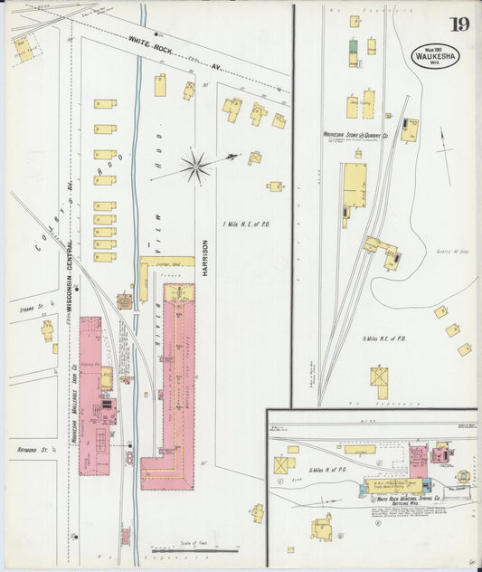Sanborn Fire Insurance Map from Waukesha, Waukesha County, Wisconsin (1901), Sheet #0019 - Historic Sanborn Fire Insurance Map Print, vintage old map wall art, antique decor, genealogy gift, Wisconsin Wisconsin map