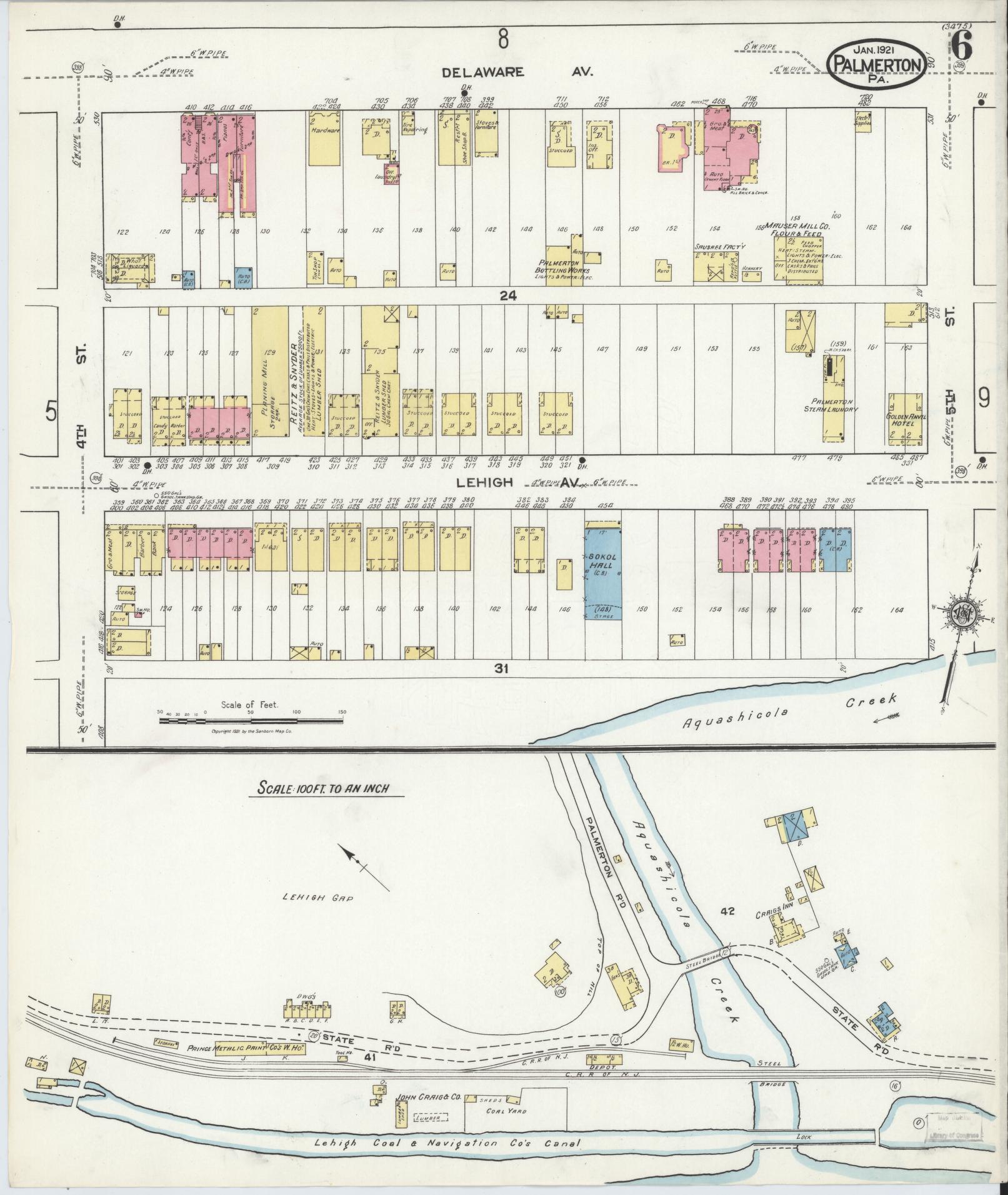 Sanborn Fire Insurance Map from Palmerton, Carbon County, Pennsylvania (1921), Sheet #0006 - Complete Map Set gallery image, historic Sanborn map, vintage wall art, Pennsylvania Pennsylvania
