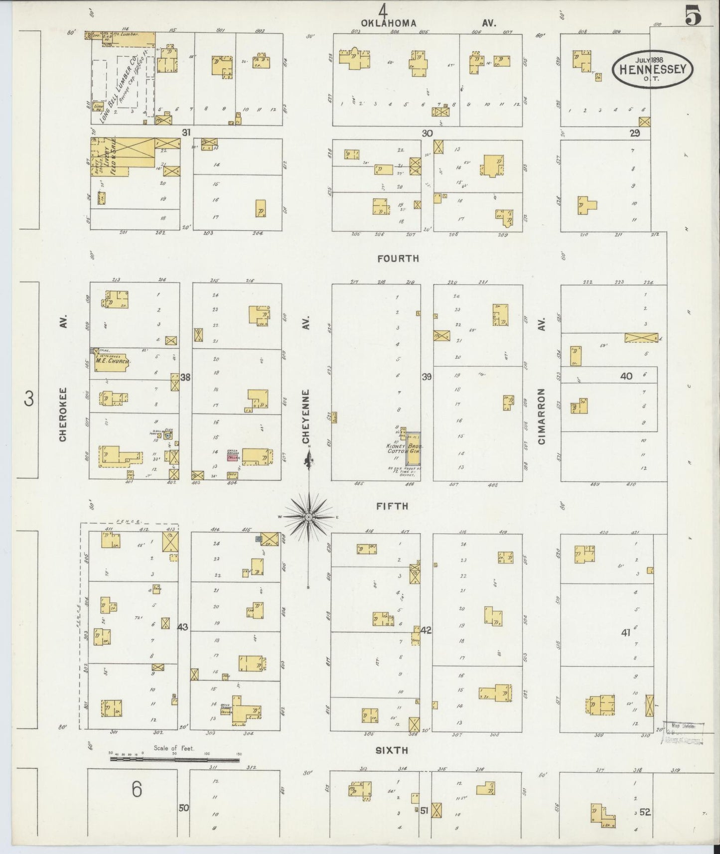 Sanborn Fire Insurance Map from Hennessey, Kingfisher County, Oklahoma (1898), Sheet #0005 - Historic Sanborn Fire Insurance Map Print, vintage old map wall art, antique decor, genealogy gift, Oklahoma Oklahoma map