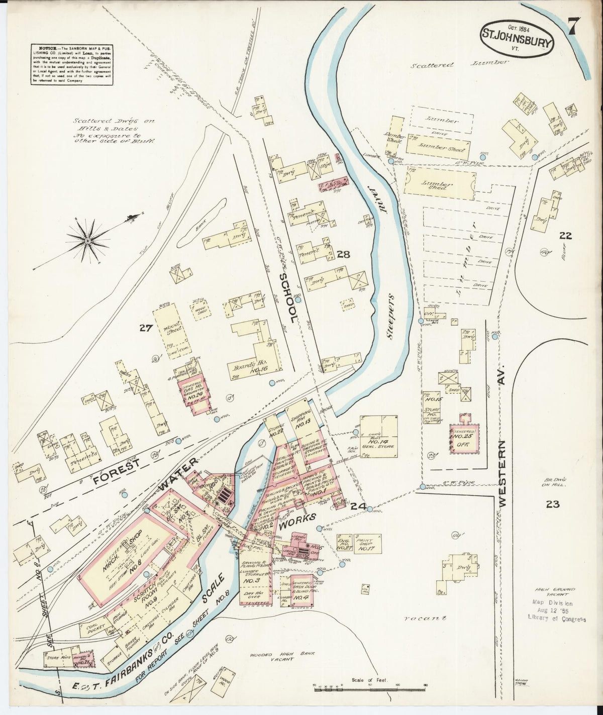 Sanborn Fire Insurance Map from Saint Johnsbury, Caledonia County, Vermont (1884), Sheet #0007 - Complete Map Set gallery image, historic Sanborn map, vintage wall art, Vermont Vermont