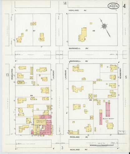Sanborn Fire Insurance Map from Aiken, Aiken County, South Carolina (1918), Sheet #0004 - Complete Map Set gallery image, historic Sanborn map, vintage wall art, South Carolina South Carolina