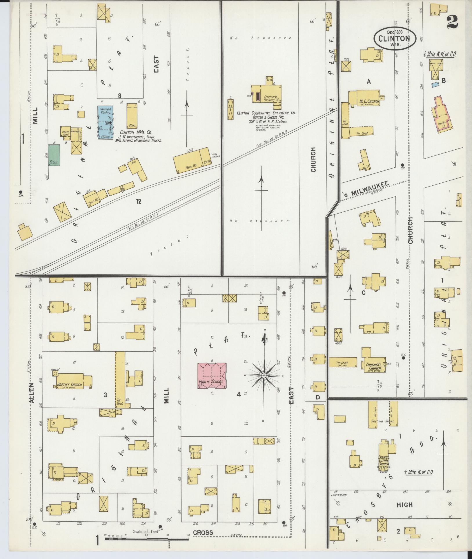 Sanborn Fire Insurance Map from Clinton, Rock County, Wisconsin (1899), Sheet #0002 - Complete Map Set gallery image, historic Sanborn map, vintage wall art, Wisconsin Wisconsin