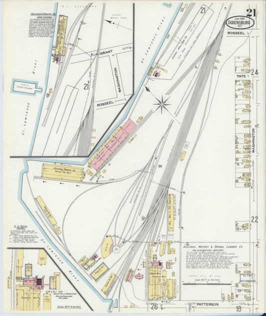Sanborn Fire Insurance Map from Ogdensburg, St. Lawrence County, New York (1909), Sheet #0021 - Historic Sanborn Fire Insurance Map Print, vintage old map wall art, antique decor, genealogy gift, New York New York map