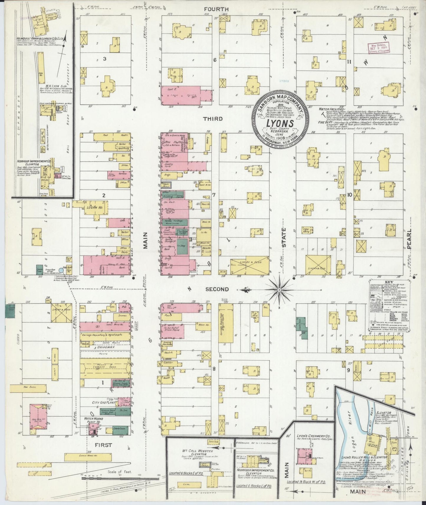 Sanborn Fire Insurance Map from Lyons, Burt County, Nebraska (1909), Sheet #0001 - Historic Sanborn Fire Insurance Map Print, vintage old map wall art, antique decor, genealogy gift, Nebraska Nebraska map