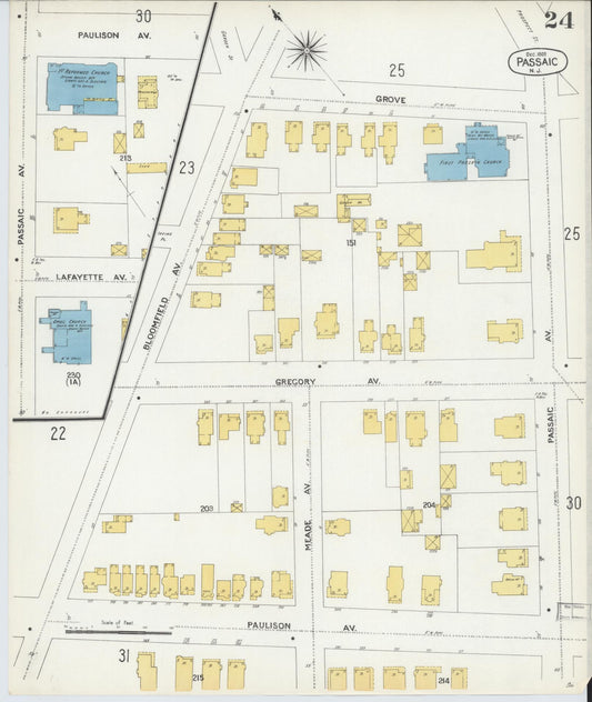 Sanborn Fire Insurance Map from Passaic, Passaic County, New Jersey (1903), Sheet #0024 - Historic Sanborn Fire Insurance Map Print, vintage old map wall art, antique decor, genealogy gift, New Jersey New Jersey map