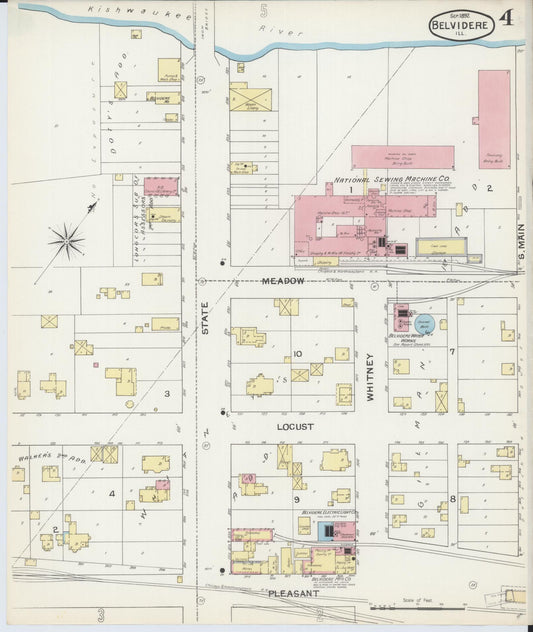 Sanborn Fire Insurance Map from Belvidere, Boone County, Illinois (1892), Sheet #0004 - Historic Sanborn Fire Insurance Map Print, vintage old map wall art, antique decor, genealogy gift, Illinois Illinois map