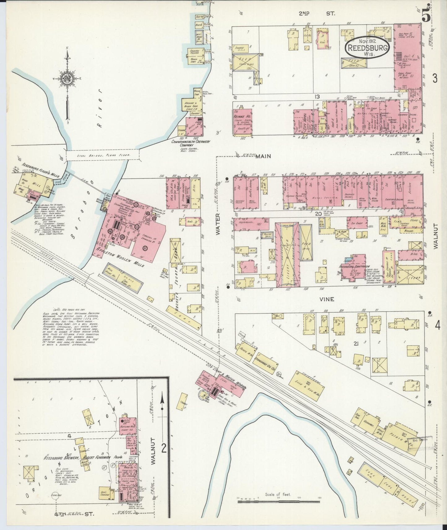 Sanborn Fire Insurance Map from Reedsburg, Sauk County, Wisconsin (1912), Sheet #0005 - Complete Map Set gallery image, historic Sanborn map, vintage wall art, Wisconsin Wisconsin