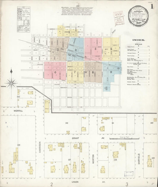 Sanborn Fire Insurance Map from Puyallup, Pierce County, Washington (1900), Sheet #0001 - Historic Sanborn Fire Insurance Map Print, vintage old map wall art, antique decor, genealogy gift, Washington Washington map