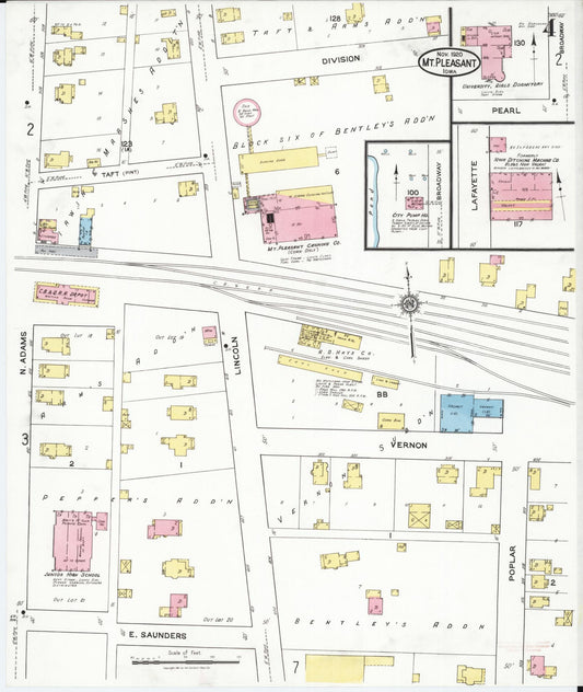 Sanborn Fire Insurance Map from Mount Pleasant, Henry County, Iowa (1920), Sheet #0004 - Historic Sanborn Fire Insurance Map Print, vintage old map wall art