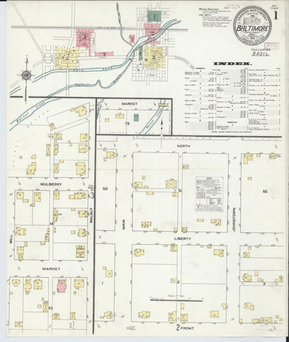 Sanborn Fire Insurance Map from Baltimore, Fairfield County, Ohio (1910), Sheet #0001 - Historic Sanborn Fire Insurance Map Print, vintage old map wall art, antique decor, genealogy gift, Ohio Ohio map