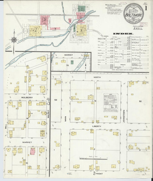 Sanborn Fire Insurance Map from Baltimore, Fairfield County, Ohio (1910), Sheet #0001 - Historic Sanborn Fire Insurance Map Print, vintage old map wall art, antique decor, genealogy gift, Ohio Ohio map