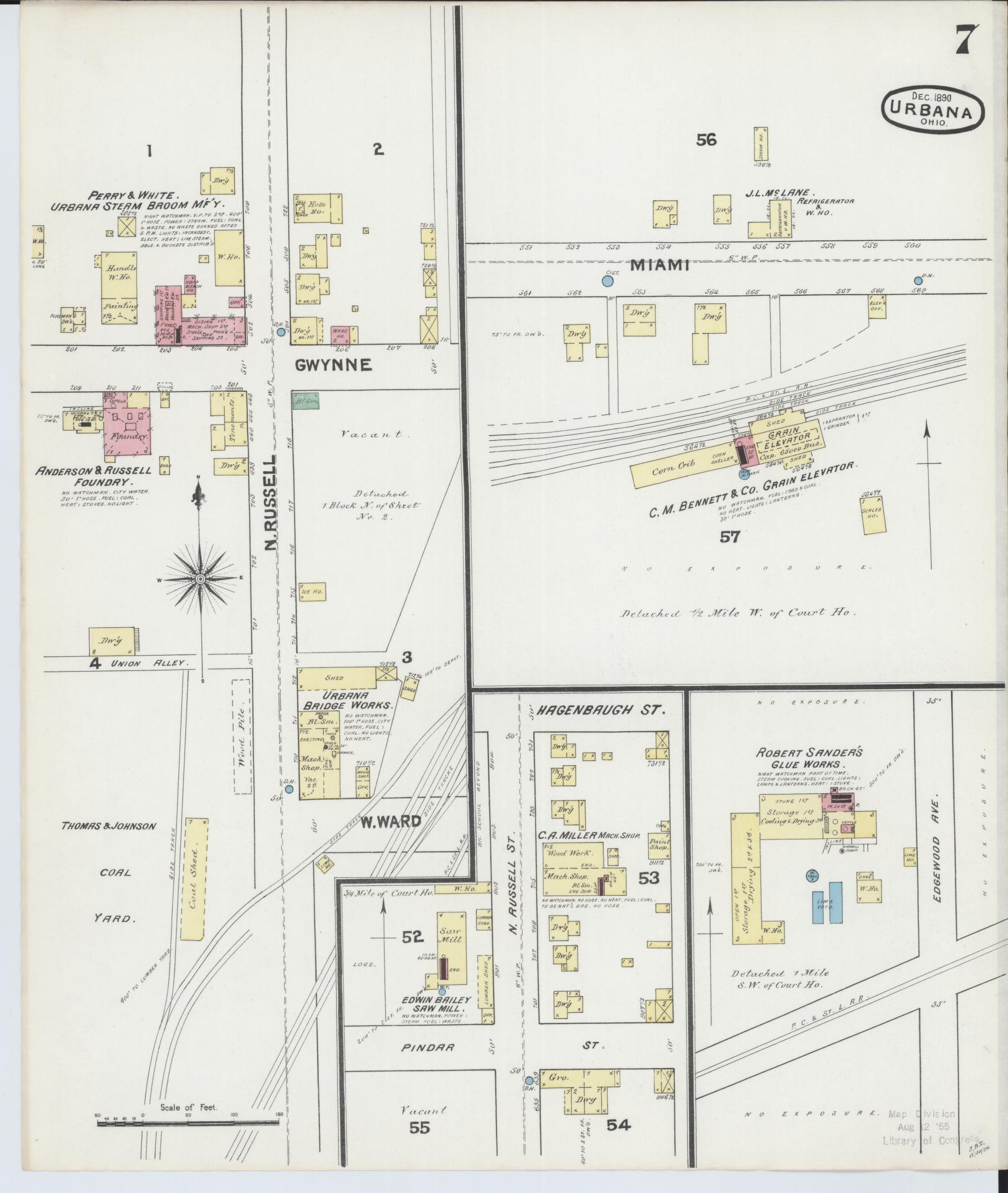 Sanborn Fire Insurance Map from Urbana, Champaign County, Ohio (1890), Sheet #0007 - Historic Sanborn Fire Insurance Map Print, vintage old map wall art, antique decor, genealogy gift, Ohio Ohio map