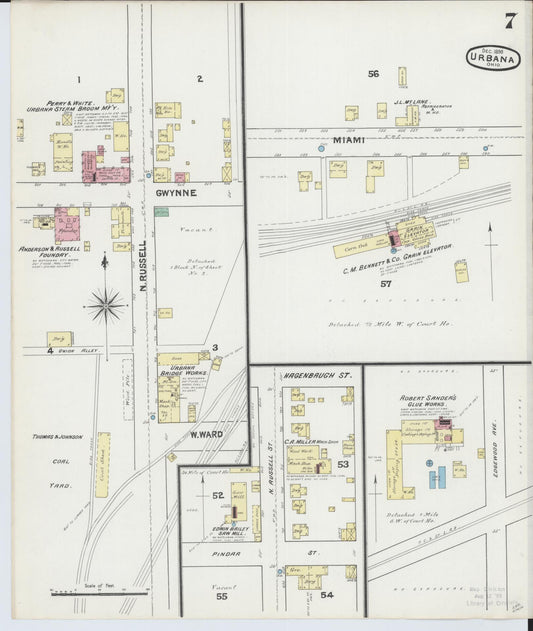 Sanborn Fire Insurance Map from Urbana, Champaign County, Ohio (1890), Sheet #0007 - Historic Sanborn Fire Insurance Map Print, vintage old map wall art, antique decor, genealogy gift, Ohio Ohio map