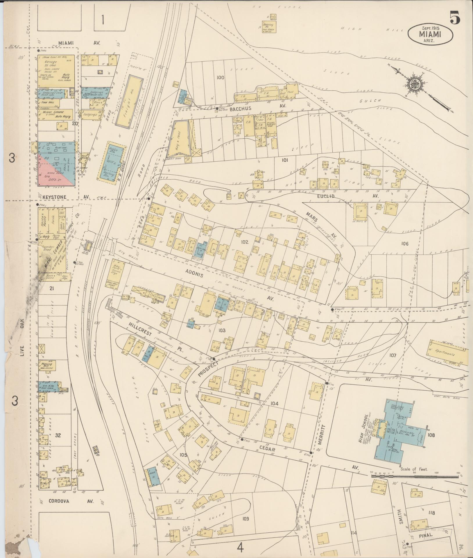 Sanborn Fire Insurance Map from Miami, Gila County, Arizona (1915), Sheet #0005 - Complete Map Set gallery image, historic Sanborn map, vintage wall art, Arizona Arizona