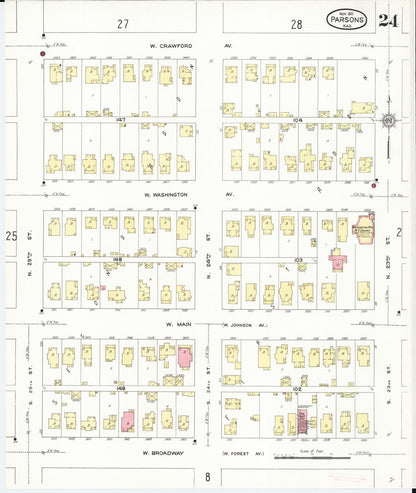 Sanborn Fire Insurance Map from Parsons, Labette County, Kansas (1911), Sheet #0024 - Complete Map Set gallery image, historic Sanborn map, vintage wall art, Kansas Kansas