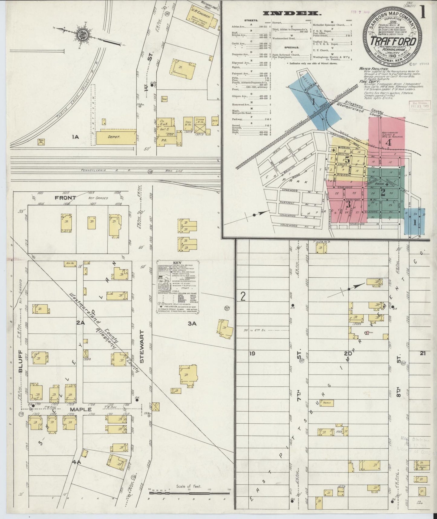 Sanborn Fire Insurance Map from Trafford, Westmoreland County, Pennsylvania (1910), Sheet #0001 - Complete Map Set gallery image, historic Sanborn map, vintage wall art, Pennsylvania Pennsylvania