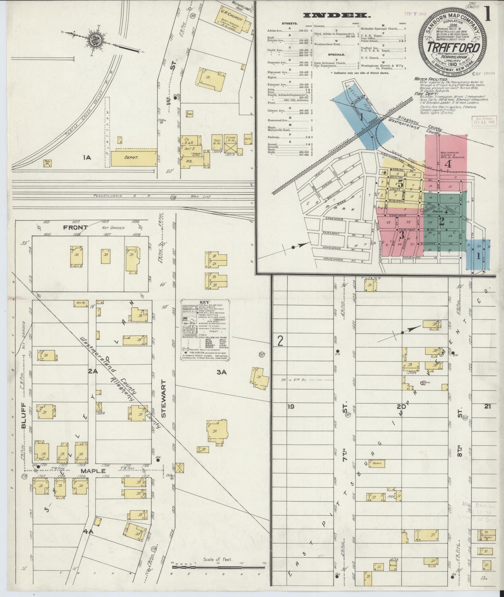Sanborn Fire Insurance Map from Trafford, Westmoreland County, Pennsylvania (1910), Sheet #0001 - Complete Map Set gallery image, historic Sanborn map, vintage wall art, Pennsylvania Pennsylvania