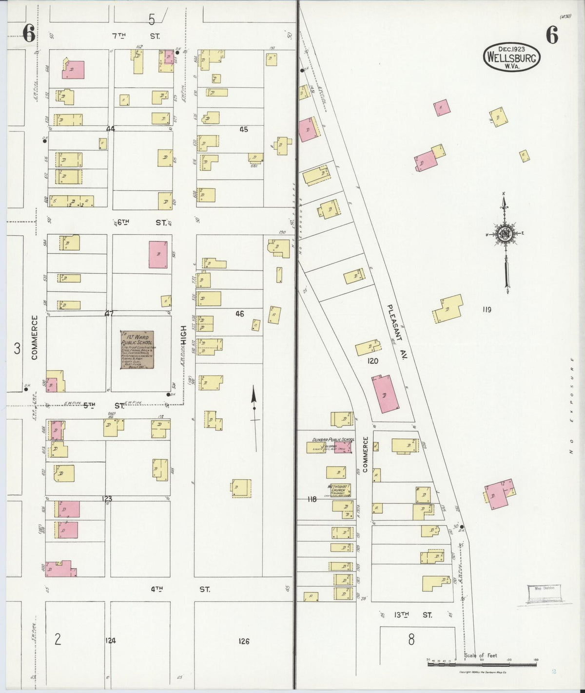 Sanborn Fire Insurance Map from Wellsburg, Brooke County, West Virginia (1923), Sheet #0006 - Complete Map Set gallery image, historic Sanborn map, vintage wall art, West Virginia West Virginia