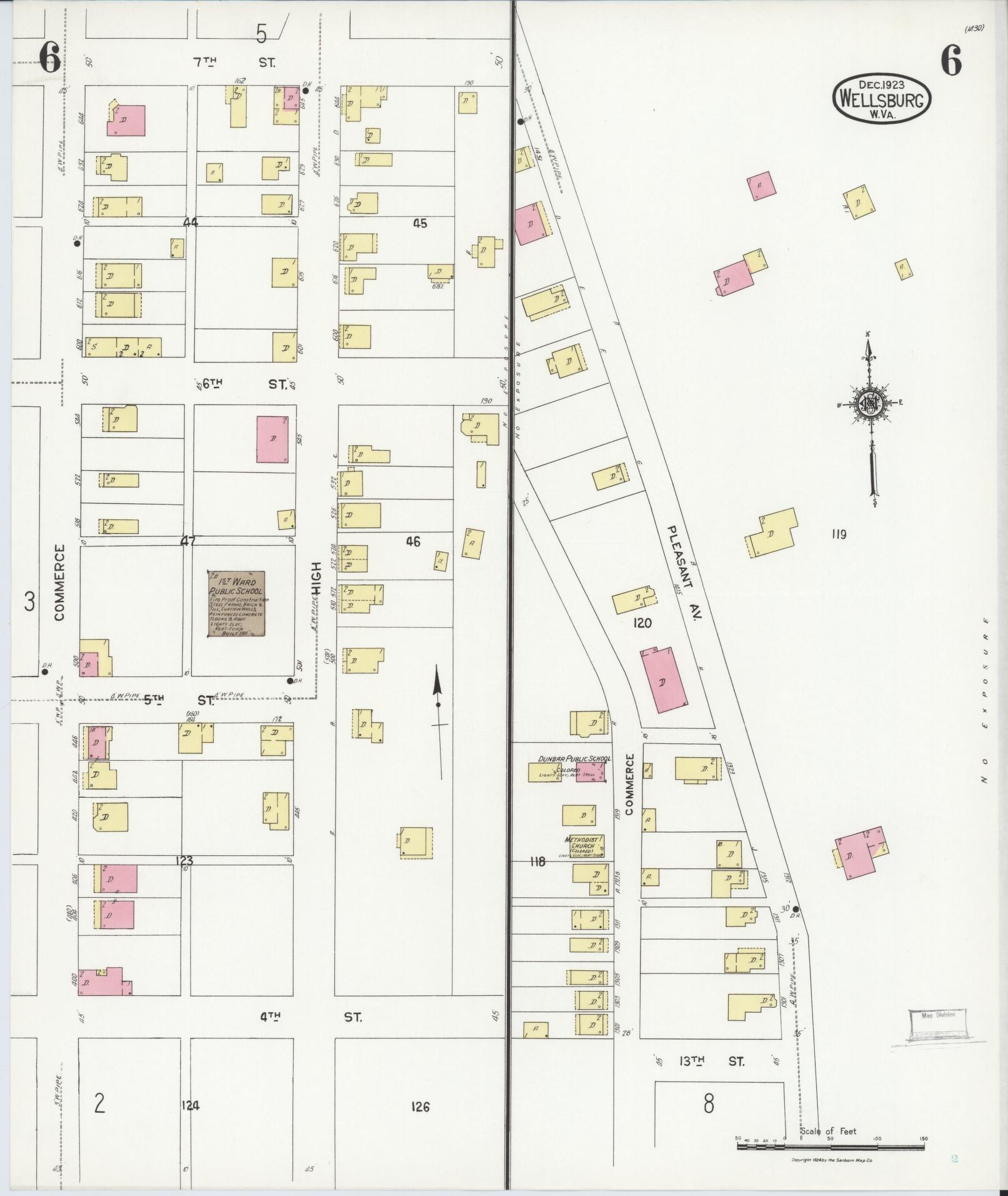 Sanborn Fire Insurance Map from Wellsburg, Brooke County, West Virginia (1923), Sheet #0006 - Complete Map Set gallery image, historic Sanborn map, vintage wall art, West Virginia West Virginia