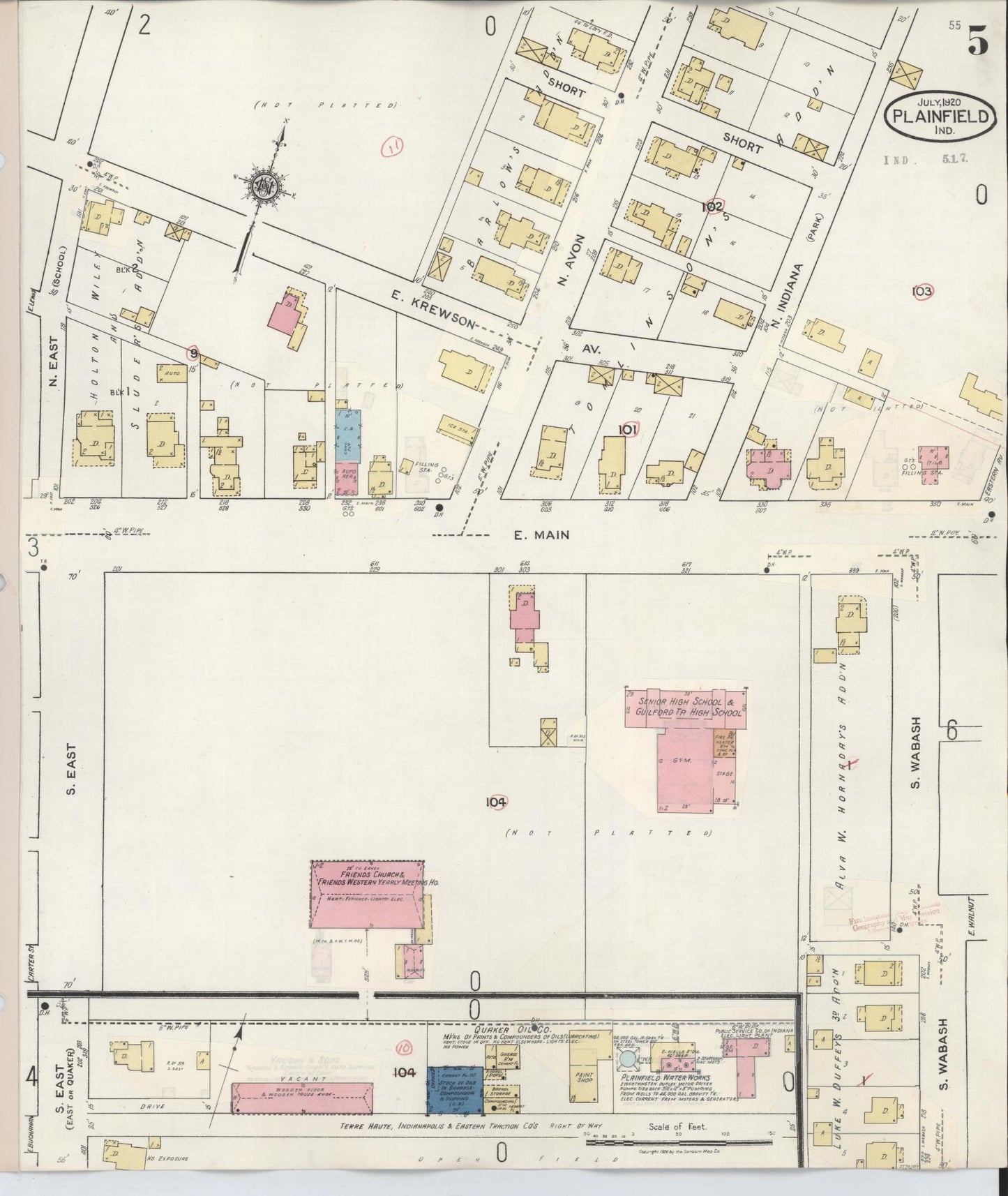 Sanborn Fire Insurance Map from Plainfield, Hendricks County, Indiana (1920), Sheet #0005 - Complete Map Set gallery image, historic Sanborn map, vintage wall art, Indiana Indiana